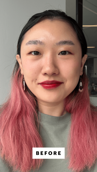 A selfie of Allure commerce editor Sarah Han before applying the Wet n Wild Breakup Proof Waterproof Skinny Eyeliner